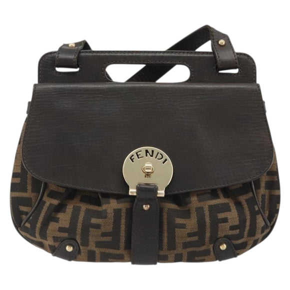 FENDI Zucca Canvas Hand Bag 2way Black Brown gold Auth BAZ788A