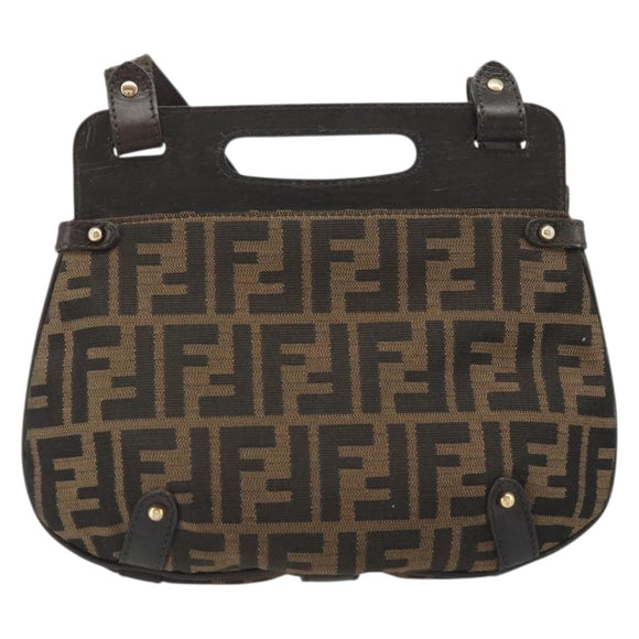 FENDI Zucca Canvas Hand Bag 2way Black Brown gold Auth BAZ788A