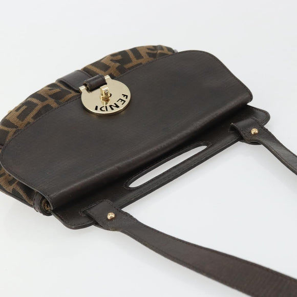 FENDI Zucca Canvas Hand Bag 2way Black Brown gold Auth BAZ788A