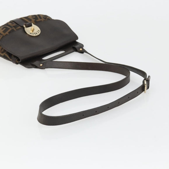 FENDI Zucca Canvas Hand Bag 2way Black Brown gold Auth BAZ788A