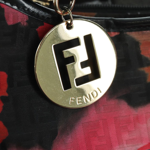 FENDI Zucchino Canvas Tote Bag Red Gold Auth BAZ791SAM
