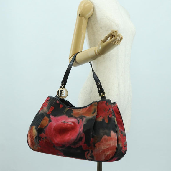 FENDI Zucchino Canvas Tote Bag Red Gold Auth BAZ791SAM