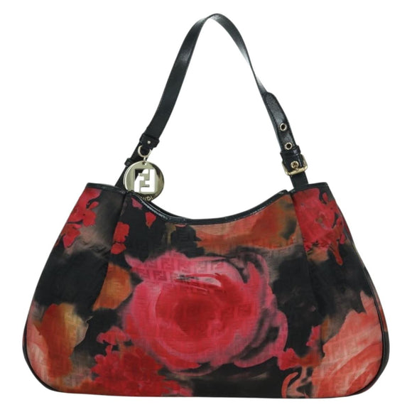 FENDI Zucchino Canvas Tote Bag Red Gold Auth BAZ791SAM