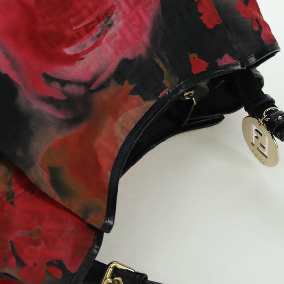 FENDI Zucchino Canvas Tote Bag Red Gold Auth BAZ791SAM