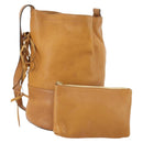 CELINE Shoulder Bag Leather Beige Auth BAZ792-1