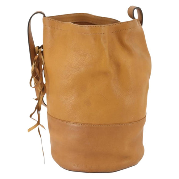 CELINE Shoulder Bag Leather Beige Auth BAZ792