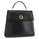 CELINE Circle Hand Bag Leather Black Gold Auth BAZ793V-1