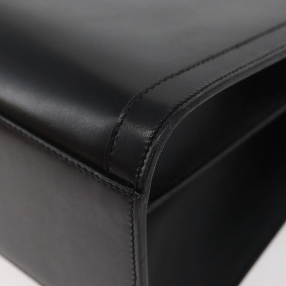 CELINE Circle Hand Bag Leather Black Gold Auth BAZ793V