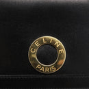 CELINE Circle Hand Bag Leather Black Gold Auth BAZ793V-14