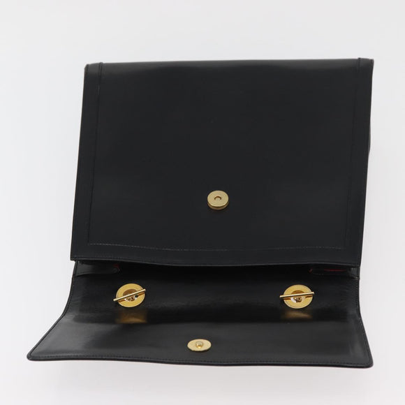 CELINE Circle Hand Bag Leather Black Gold Auth BAZ793V
