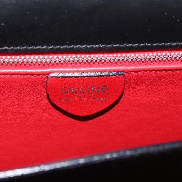 CELINE Circle Hand Bag Leather Black Gold Auth BAZ793V