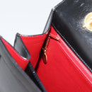 CELINE Circle Hand Bag Leather Black Gold Auth BAZ793V-25