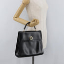 CELINE Circle Hand Bag Leather Black Gold Auth BAZ793V-27