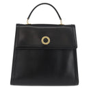 CELINE Circle Hand Bag Leather Black Gold Auth BAZ793V-13