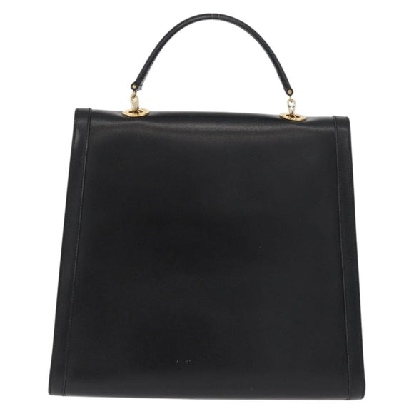 CELINE Circle Hand Bag Leather Black Gold Auth BAZ793V