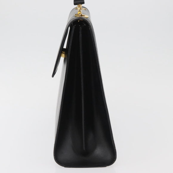 CELINE Circle Hand Bag Leather Black Gold Auth BAZ793V