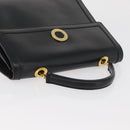 CELINE Circle Hand Bag Leather Black Gold Auth BAZ793V-6