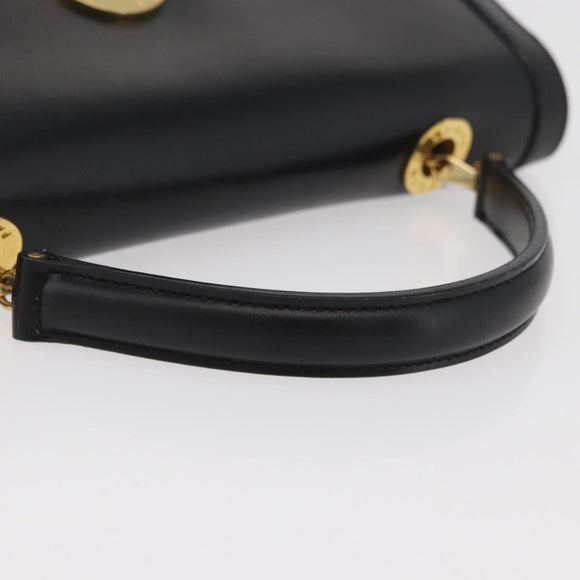 CELINE Circle Hand Bag Leather Black Gold Auth BAZ793V