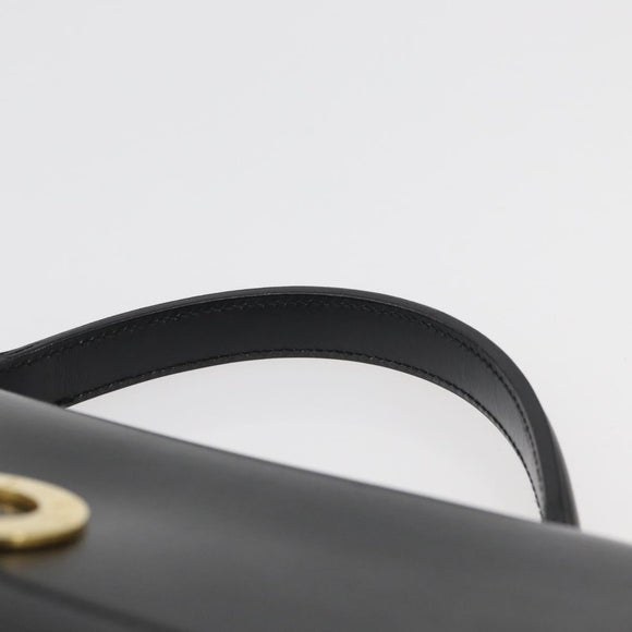 CELINE Circle Hand Bag Leather Black Gold Auth BAZ793V