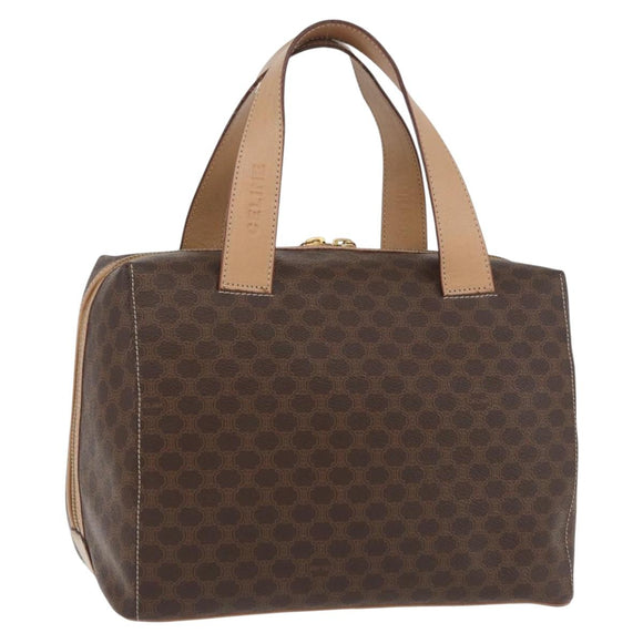 CELINE Macadam Canvas Boston Bag PVC Leather Brown Gold Auth BAZ795A