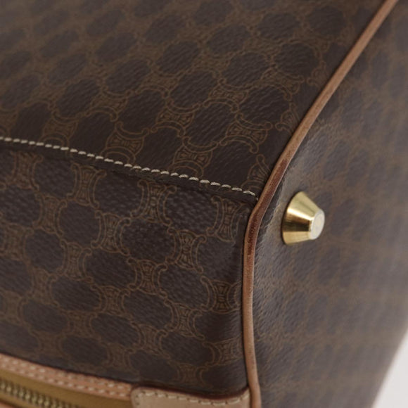 CELINE Macadam Canvas Boston Bag PVC Leather Brown Gold Auth BAZ795A