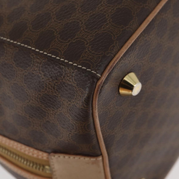 CELINE Macadam Canvas Boston Bag PVC Leather Brown Gold Auth BAZ795A