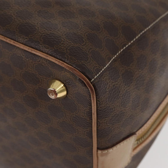 CELINE Macadam Canvas Boston Bag PVC Leather Brown Gold Auth BAZ795A