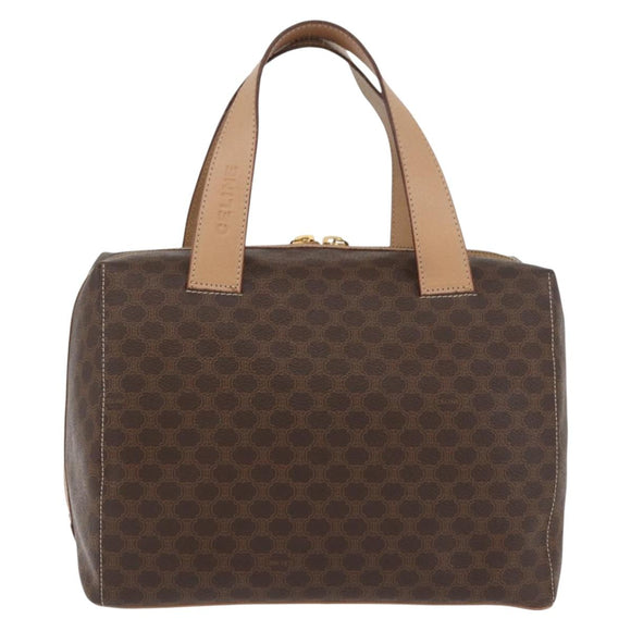 CELINE Macadam Canvas Boston Bag PVC Leather Brown Gold Auth BAZ795A