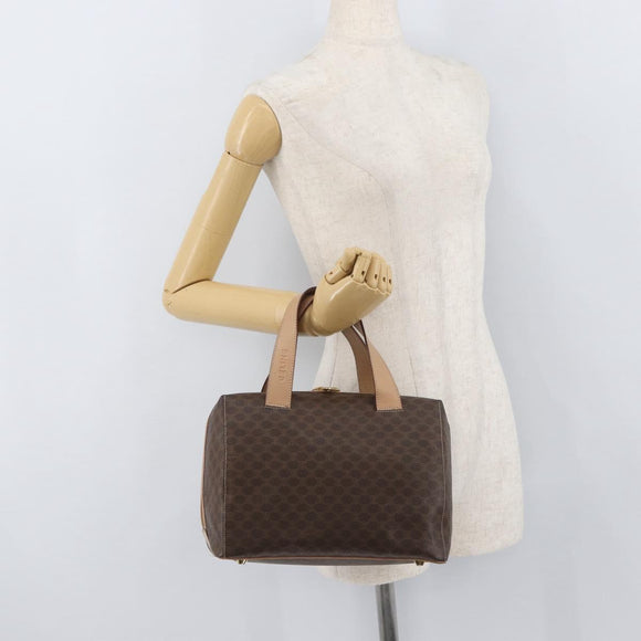 CELINE Macadam Canvas Boston Bag PVC Leather Brown Gold Auth BAZ795A