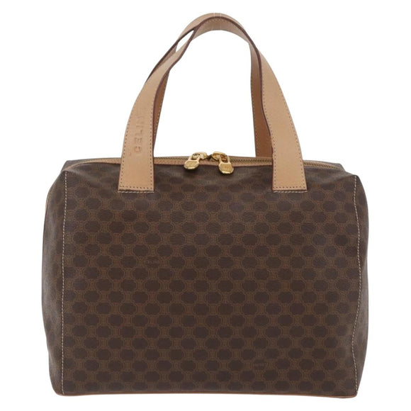 CELINE Macadam Canvas Boston Bag PVC Leather Brown Gold Auth BAZ795A
