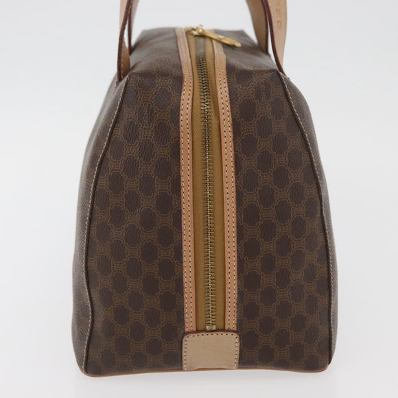 CELINE Macadam Canvas Boston Bag PVC Leather Brown Gold Auth BAZ795A