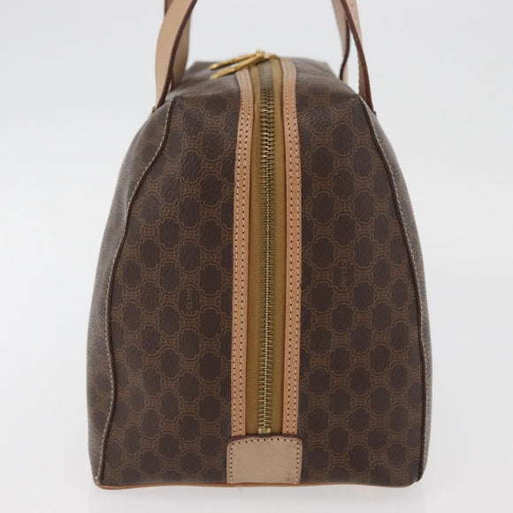 CELINE Macadam Canvas Boston Bag PVC Leather Brown Gold Auth BAZ795A