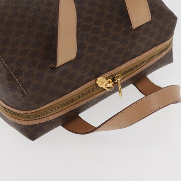 CELINE Macadam Canvas Boston Bag PVC Leather Brown Gold Auth BAZ795A