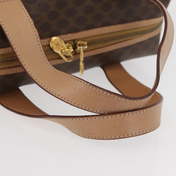 CELINE Macadam Canvas Boston Bag PVC Leather Brown Gold Auth BAZ795A