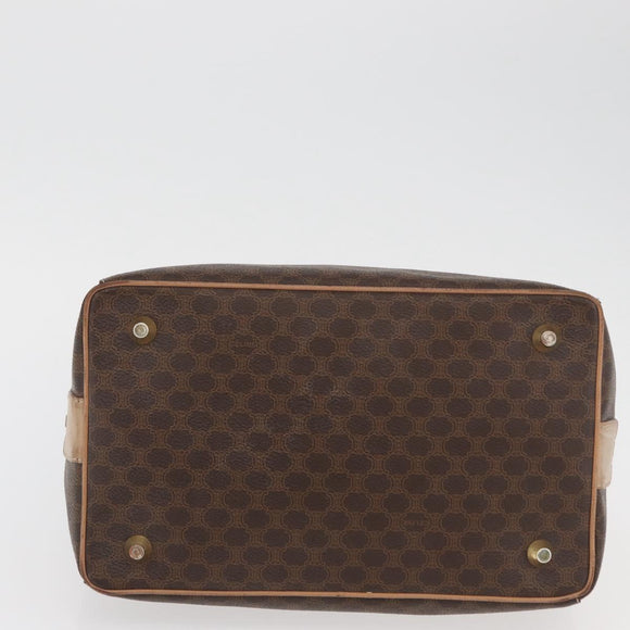 CELINE Macadam Canvas Boston Bag PVC Leather Brown Gold Auth BAZ795A