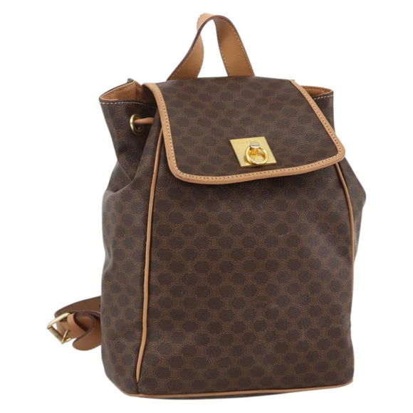 CELINE Macadam Canvas Backpack PVC Leather Brown Gold Auth BAZ796A