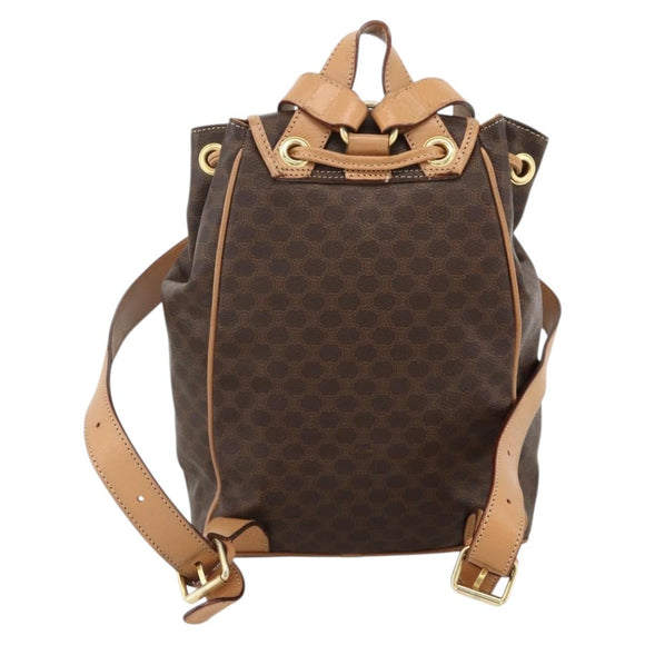 CELINE Macadam Canvas Backpack PVC Leather Brown Gold Auth BAZ796A