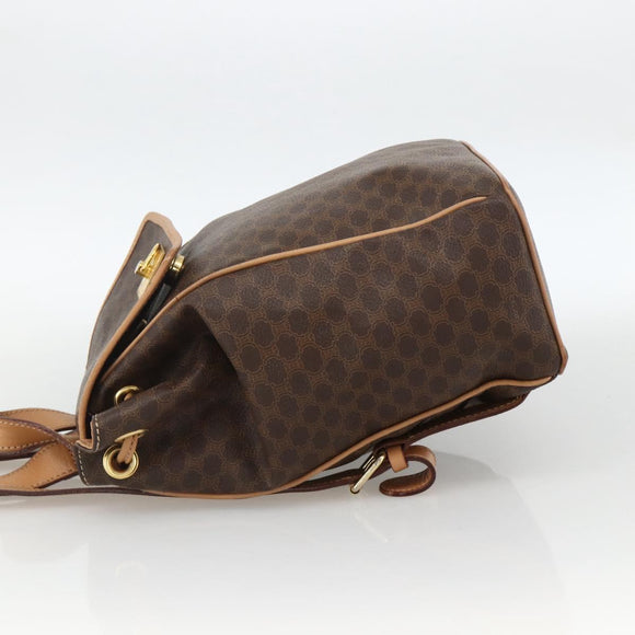 CELINE Macadam Canvas Backpack PVC Leather Brown Gold Auth BAZ796A