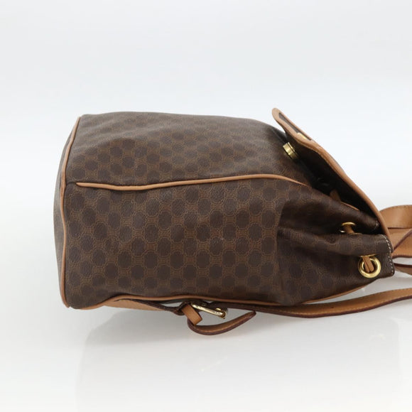 CELINE Macadam Canvas Backpack PVC Leather Brown Gold Auth BAZ796A