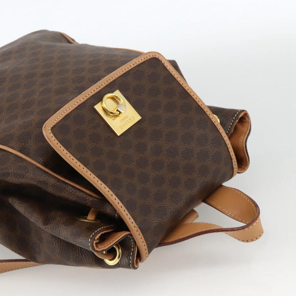 CELINE Macadam Canvas Backpack PVC Leather Brown Gold Auth BAZ796A