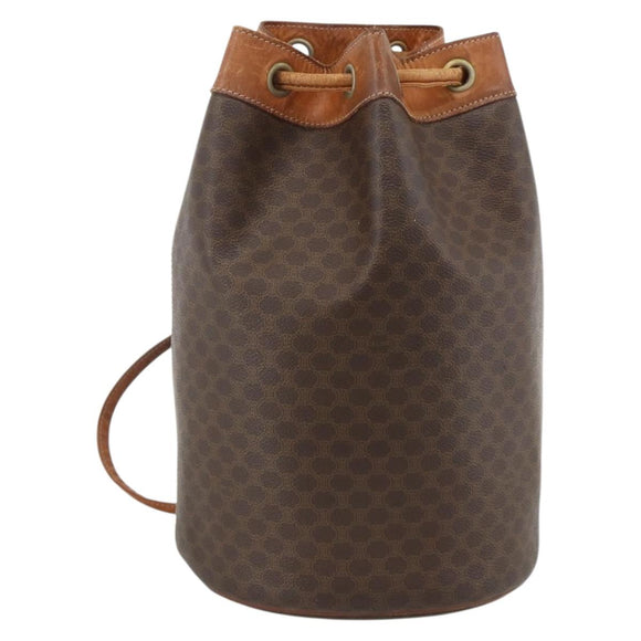 CELINE Macadam Canvas Shoulder Bag PVC Leather Brown Gold Auth BAZ797