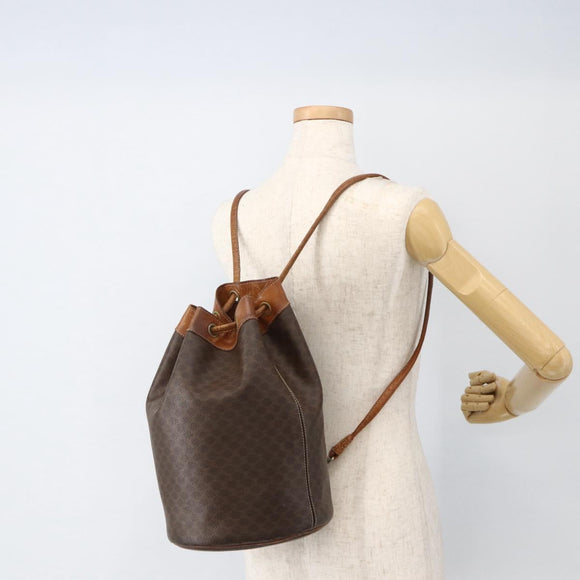 CELINE Macadam Canvas Shoulder Bag PVC Leather Brown Gold Auth BAZ797