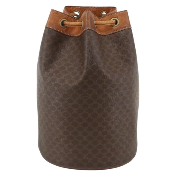 CELINE Macadam Canvas Shoulder Bag PVC Leather Brown Gold Auth BAZ797