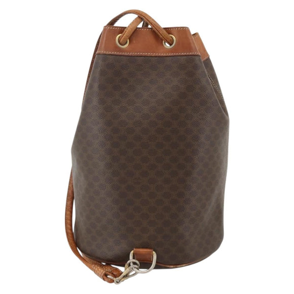 CELINE Macadam Canvas Shoulder Bag PVC Leather Brown Gold Auth BAZ797