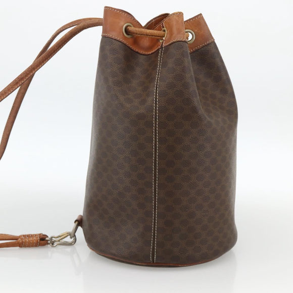 CELINE Macadam Canvas Shoulder Bag PVC Leather Brown Gold Auth BAZ797