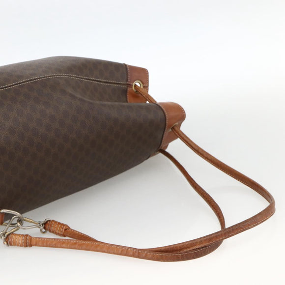 CELINE Macadam Canvas Shoulder Bag PVC Leather Brown Gold Auth BAZ797