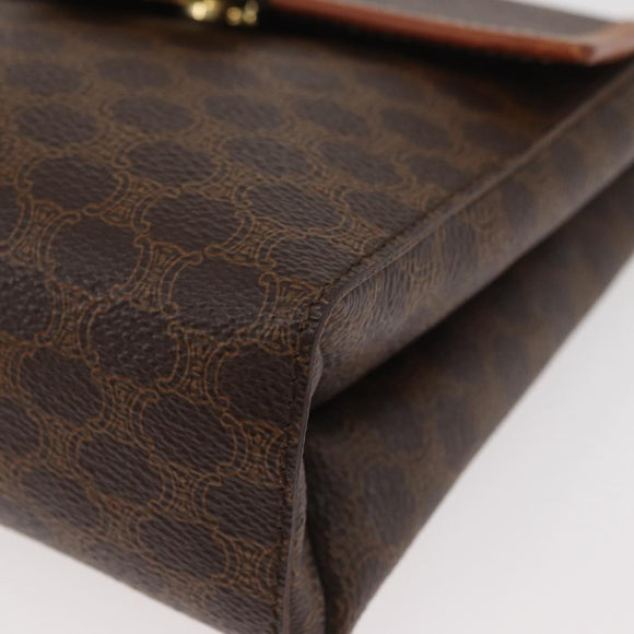 CELINE Macadam Canvas Circle Shoulder Bag PVC Leather Brown Gold Auth BAZ798
