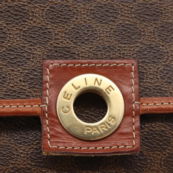 CELINE Macadam Canvas Circle Shoulder Bag PVC Leather Brown Gold Auth BAZ798