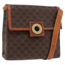 CELINE Macadam Canvas Circle Shoulder Bag PVC Leather Brown Gold Auth BAZ798-1