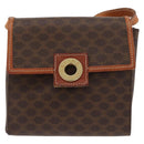 CELINE Macadam Canvas Circle Shoulder Bag PVC Leather Brown Gold Auth BAZ798-13
